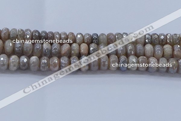 CMS1335 15.5 inches 7*14mm faceted rondelle AB-color grey moonstone beads