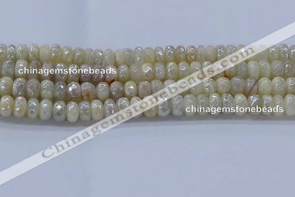 CMS1343 15.5 inches 6*10mm faceted rondelle AB-color white moonstone beads