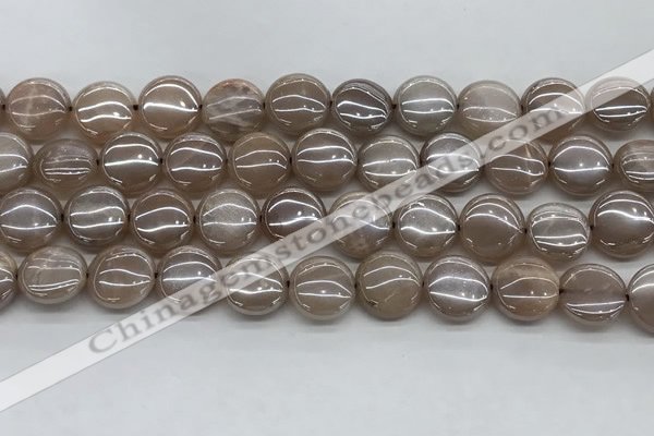 CMS1348 15.5 inches 12mm flat round AB-color moonstone beads