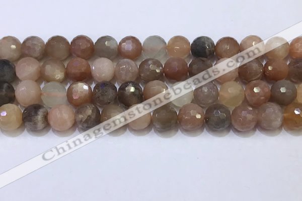 CMS1498 15.5 inches 10mmm faceted round rainbow moonstone beads