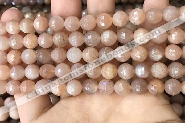 CMS1679 15.5 inches 8mm faceted round moonstone beads wholesale