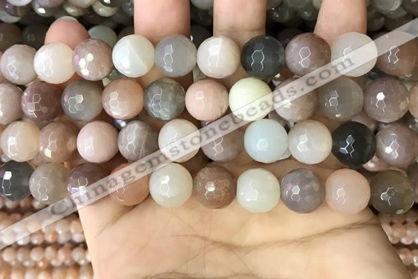 CMS1695 15.5 inches 12mm faceted round rainbow moonstone beads