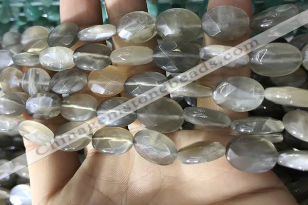 CMS1851 15.5 inches 10*14mm faceted oval grey moonstone beads