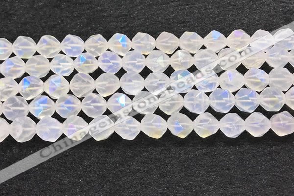 CMS1873 15.5 inches 10mm faceted nuggets AB-color white moonstone beads