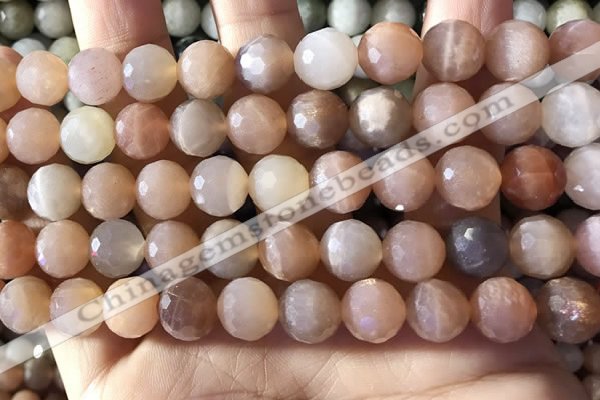 CMS1893 15.5 inches 10mm faceted round rainbow moonstone beads