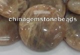 CMS25 15.5 inches 30mm flat round moonstone gemstone beads wholesale