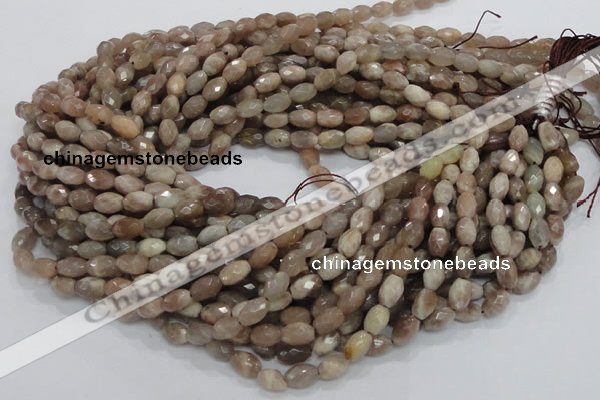 CMS70 15.5 inches 6*10mm faceted rice moonstone gemstone beads