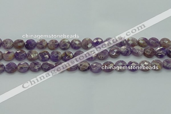 CNA1045 15.5 inches 12mm faceted coin dogtooth amethyst beads