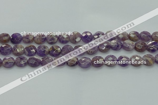 CNA1046 15.5 inches 14mm faceted coin dogtooth amethyst beads