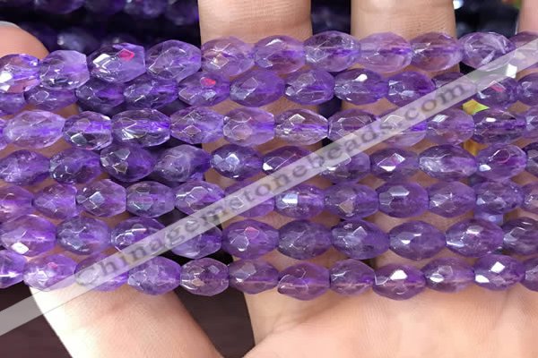 CNA1100 15.5 inches 5*8mm faceted rice amethyst gemstone beads