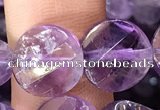 CNA1110 15.5 inches 12mm twisted & faceted coin amethyst beads