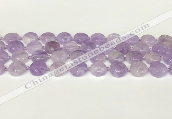 CNA1126 15.5 inches 14mm flat round natural lavender amethyst beads