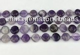 CNA1186 15.5 inches 12mm flat round amethyst beads wholesale