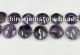 CNA1211 15.5 inches 30mm faceted coin amethyst gemstone beads