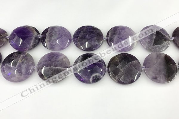 CNA1212 15.5 inches 40mm faceted coin amethyst gemstone beads