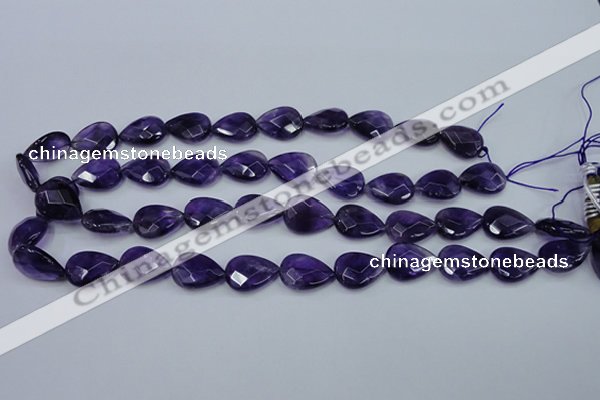 CNA262 15.5 inches 13*18mm faceted flat teardrop natural amethyst beads