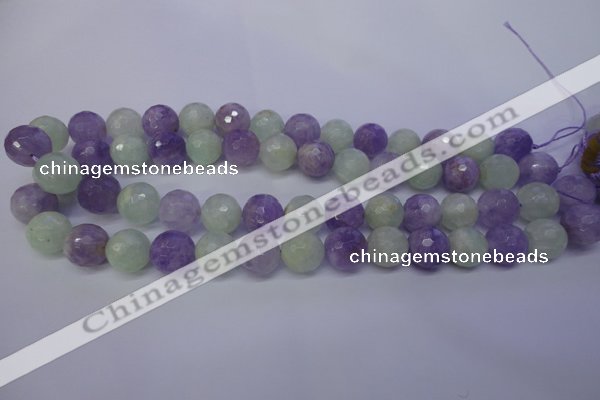 CNA665 15 inches 14mm faceted round lavender amethyst & prehnite beads