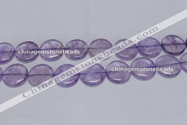 CNA827 15.5 inches 30mm flat round natural light amethyst beads