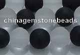 CNC113 15.5 inches 10mm round matte white crystal & black agate beads