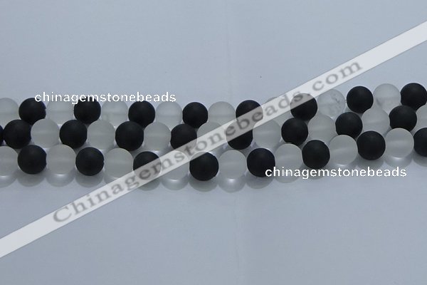 CNC113 15.5 inches 10mm round matte white crystal & black agate beads