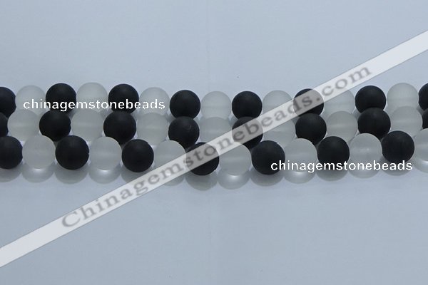 CNC114 15.5 inches 12mm round matte white crystal & black agate beads