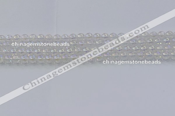 CNC561 15.5 inches 6mm round plated crackle white crystal beads