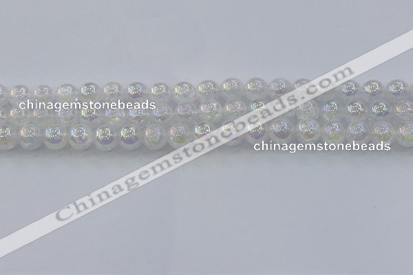 CNC562 15.5 inches 8mm round plated crackle white crystal beads