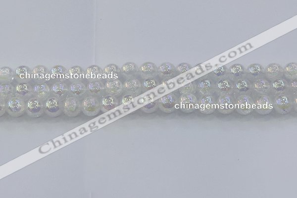 CNC563 15.5 inches 10mm round plated crackle white crystal beads