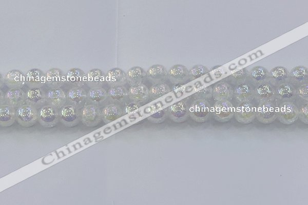 CNC564 15.5 inches 12mm round plated crackle white crystal beads