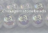 CNC565 15.5 inches 14mm round plated crackle white crystal beads