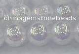 CNC565 15.5 inches 14mm round plated crackle white crystal beads