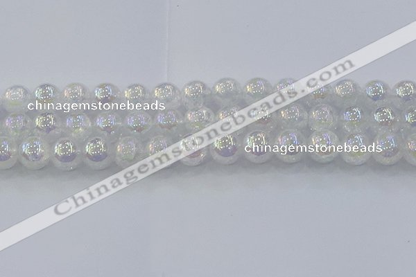 CNC565 15.5 inches 14mm round plated crackle white crystal beads