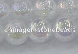 CNC566 15.5 inches 16mm round plated crackle white crystal beads