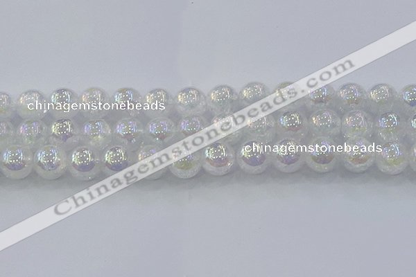 CNC566 15.5 inches 16mm round plated crackle white crystal beads