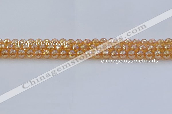 CNC614 15.5 inches 6mm faceted round plated natural white crystal beads