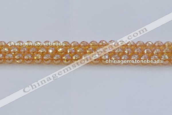 CNC615 15.5 inches 8mm faceted round plated natural white crystal beads