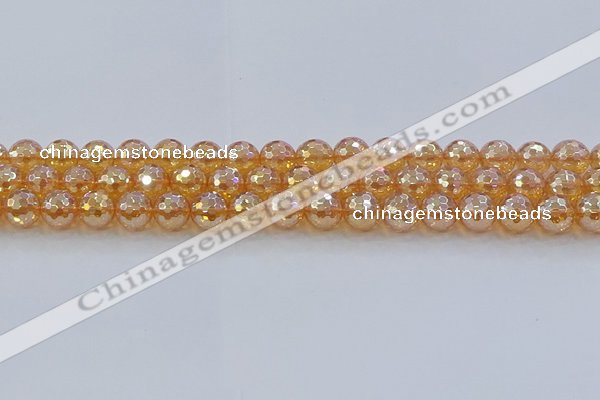 CNC616 15.5 inches 10mm faceted round plated natural white crystal beads