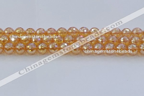 CNC618 15.5 inches 14mm faceted round plated natural white crystal beads