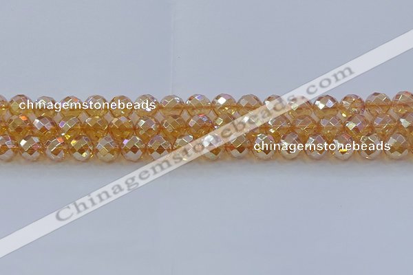 CNC621 15.5 inches 8mm faceted round plated natural white crystal beads