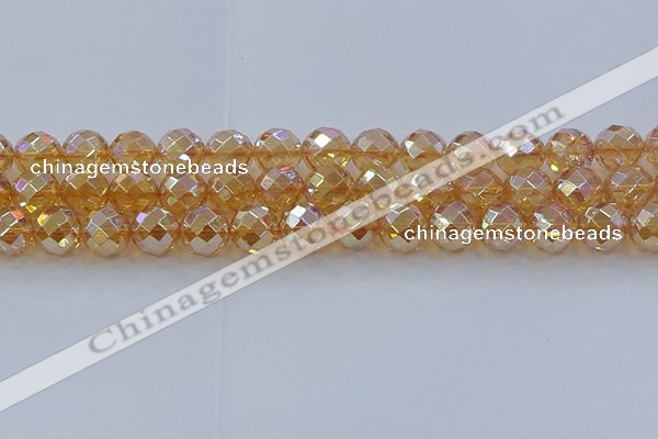 CNC623 15.5 inches 12mm faceted round plated natural white crystal beads