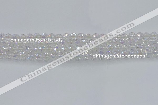 CNC645 15.5 inches 6mm faceted round plated natural white crystal beads