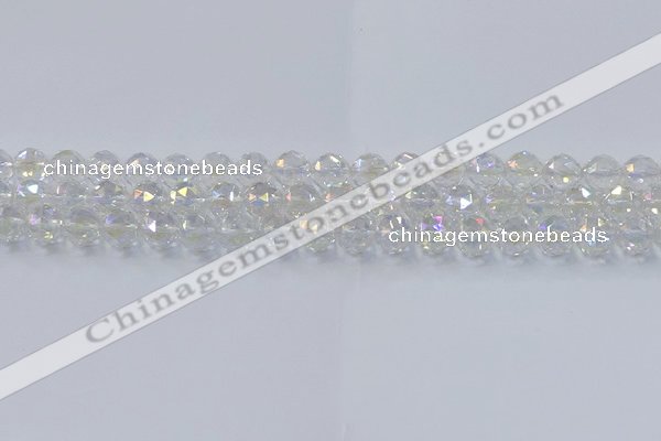 CNC646 15.5 inches 8mm faceted round plated natural white crystal beads