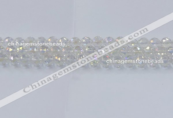 CNC647 15.5 inches 10mm faceted round plated natural white crystal beads