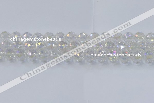 CNC648 15.5 inches 12mm faceted round plated natural white crystal beads