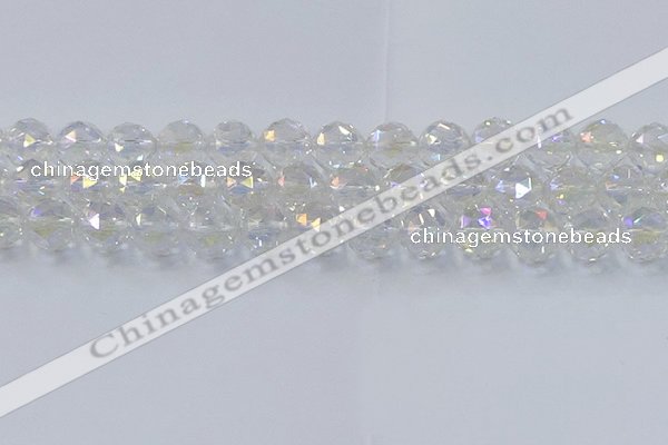 CNC649 15.5 inches 14mm faceted round plated natural white crystal beads