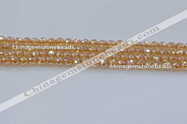 CNC651 15.5 inches 6mm faceted round plated natural white crystal beads