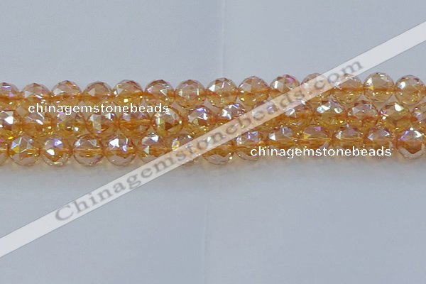 CNC655 15.5 inches 14mm faceted round plated natural white crystal beads