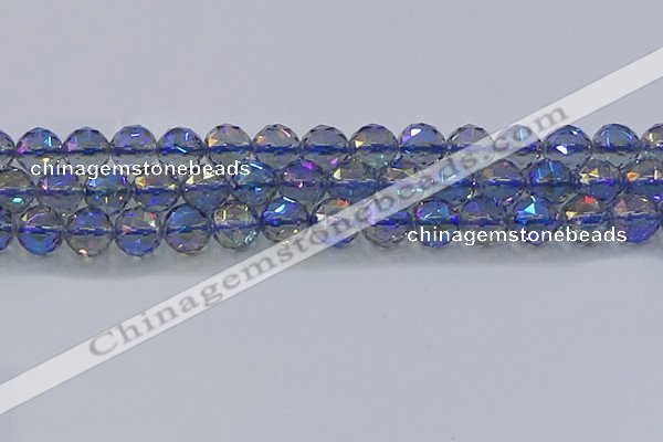 CNC667 15.5 inches 14mm faceted round plated natural white crystal beads