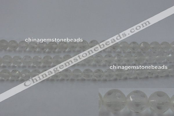 CNC83 15.5 inches 10mm carved round matte white crystal beads