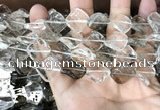 CNC834 14*14mm twisted diamond white crystal & smoky quartz beads